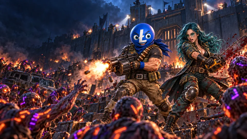 Lester and Lilly fire on the horde in front of a burning fortress